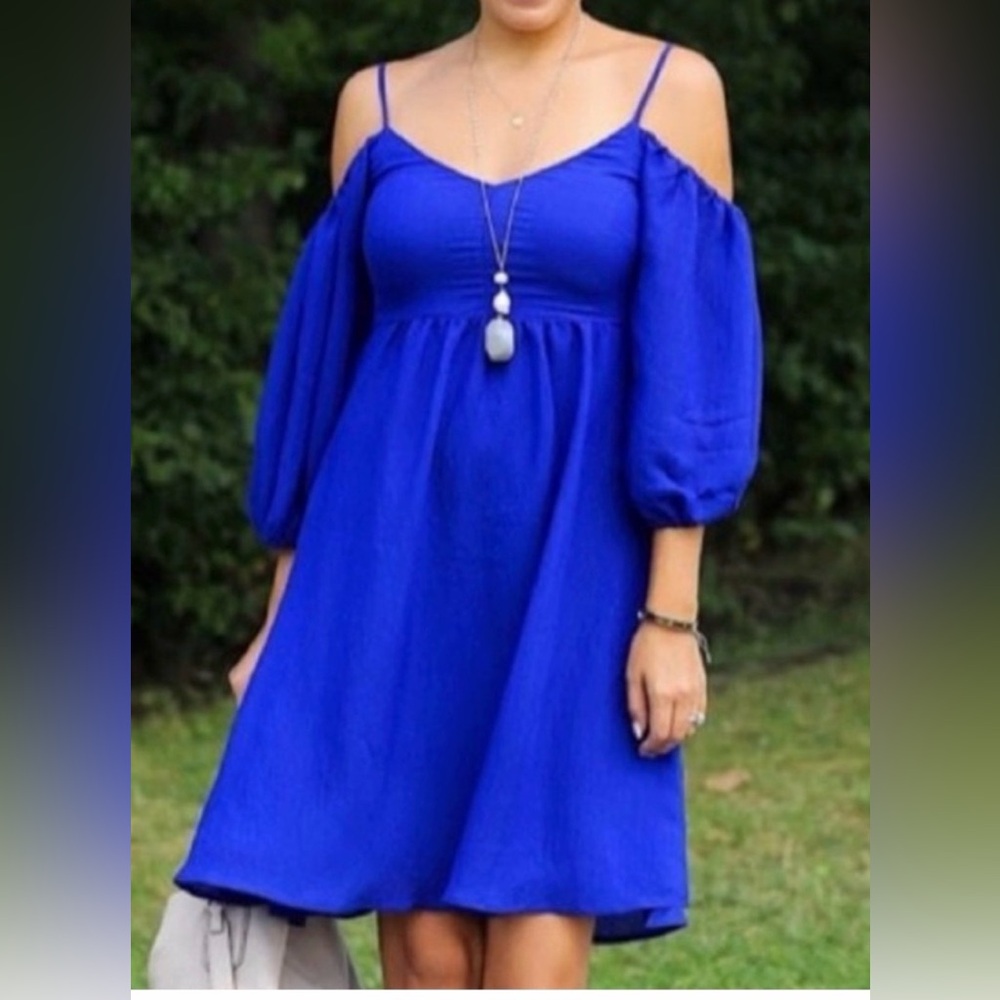 Moulinette Soeurs Vibrant Blue purple Cold-Shoulder Dress